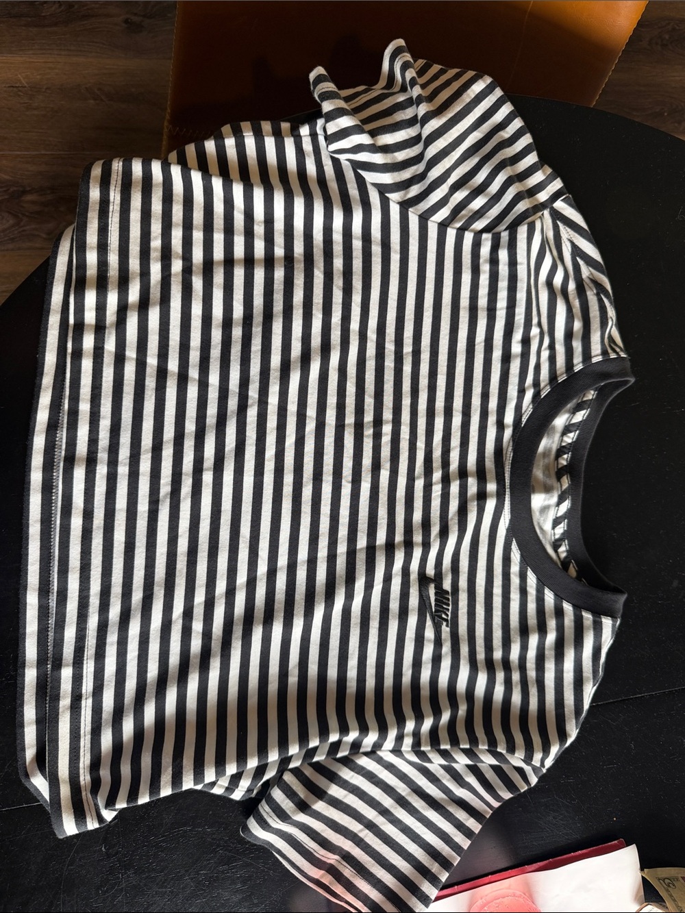 Nike Black and White Striped Cropped Short Sleeve Tee